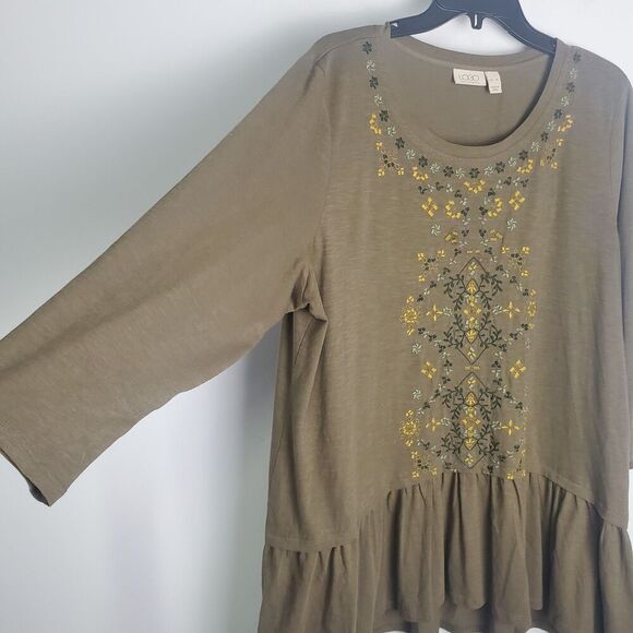Logo Lori Goldstein Brown Embroidered Long Sleeve Tunic Size XL - Picture 3 of 9
